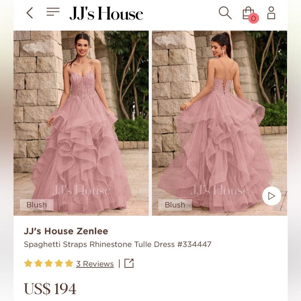 JJ’s House Zenlee Blush Tulle Prom Dress NWT Size 16